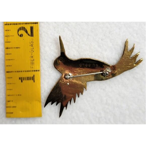Vintage Hummingbird Brass Goldtone Metal Brooch Pin Artisan NuGold Hand Cut MCM - Picture 6 of 6